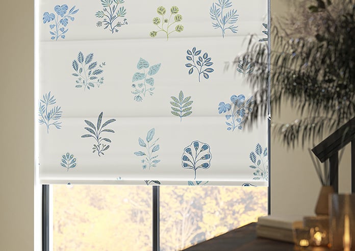 Botanical Velvet, River Blue - Motorised Roman Blind - Image 5
